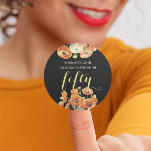 Herfst 50ste Verjaardag Party Sinaasappel Blossom Ronde Sticker
