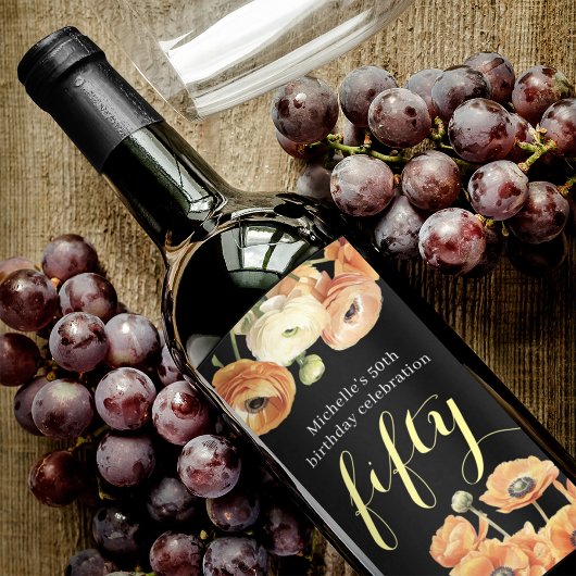 Herfst 50ste Verjaardag Party Sinaasappel Blossom Wijn Etiket