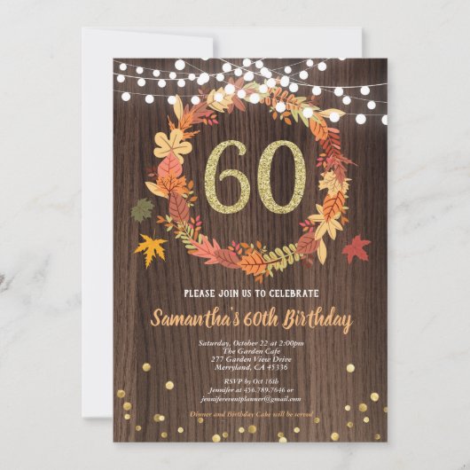 Herfst 60ste verjaardag Thanksgiving krans houtgou Kaart (Voorkant)