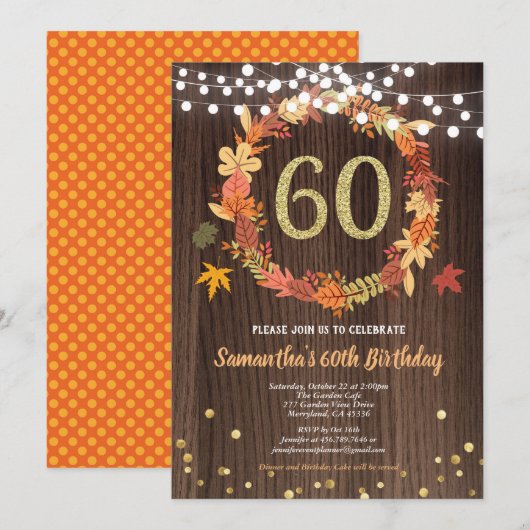 Herfst 60ste verjaardag Thanksgiving krans houtgou Kaart (Voorkant / Achterkant)