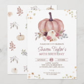 Herfst 60th Birthday, Floral Pumpkin Birthday Kaart (Voorkant / Achterkant)