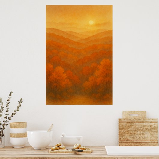 Herfst 6, Amber Horizon, seizoensgebonden afdrukke Poster (Keuken)