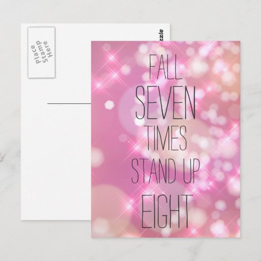 Herfst 7 keer Stand up 8 - Roze Inspirerend Quote Briefkaart (Voorkant / Achterkant)