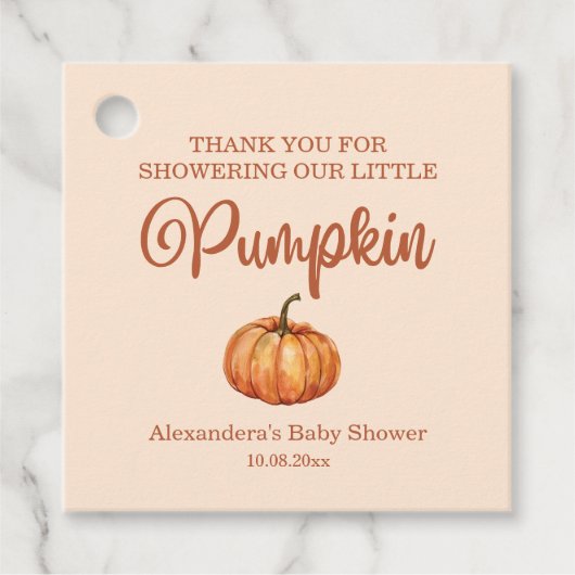 Herfst A Little Pumpkin Baby shower Bedankjes Labels (Voorkant)