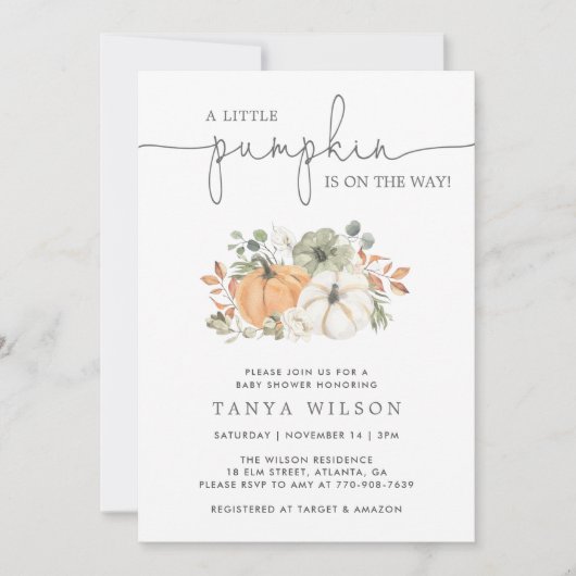 Herfst A Little Pumpkin Baby shower Kaart (Voorkant)