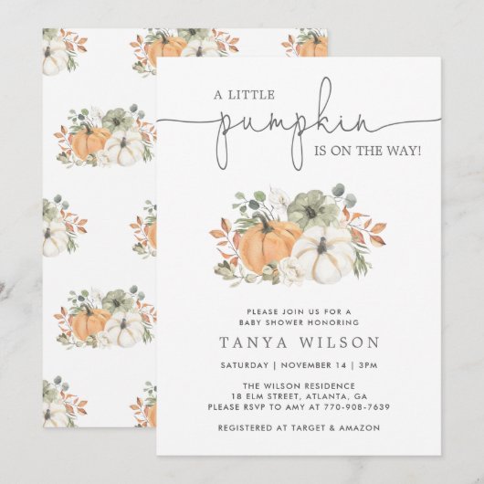 Herfst A Little Pumpkin Baby shower Kaart (Voorkant / Achterkant)