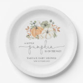 Herfst A Little Pumpkin Baby shower Papieren Bordje (Voorkant)