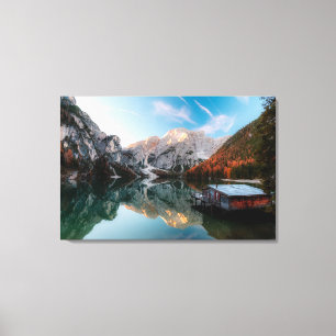Herfst aan het meer Lago di Braies Italië Canvas Afdruk