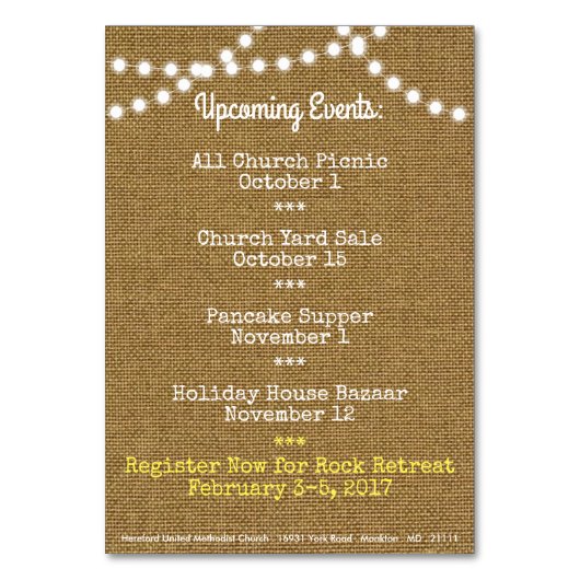 Herfst Aankomende Evenementen Kerktafel Kaart (Achterkant)