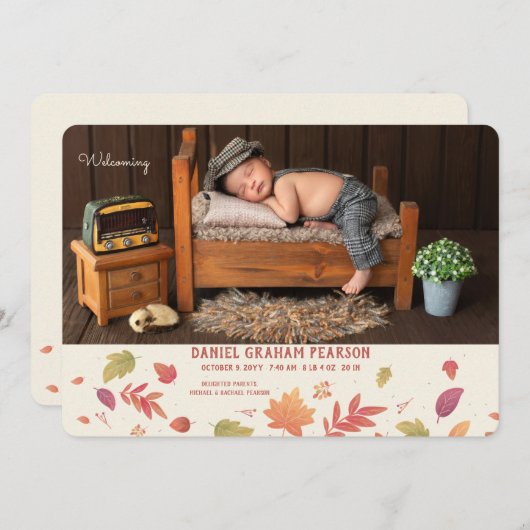 Herfst Aankomst Foto Geboorteaankondiging Aankondiging (Voorkant / Achterkant)