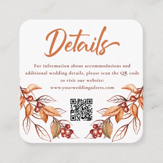 Herfst Aarde ton Terracotta Bruiloft Behuizing Kaa Informatiekaartje (Voorkant)