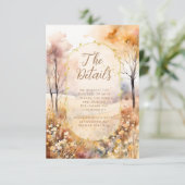Herfst Aarde Tonen Bloemen Rustieke Trouwdetails Informatiekaartje (Staand voorkant)