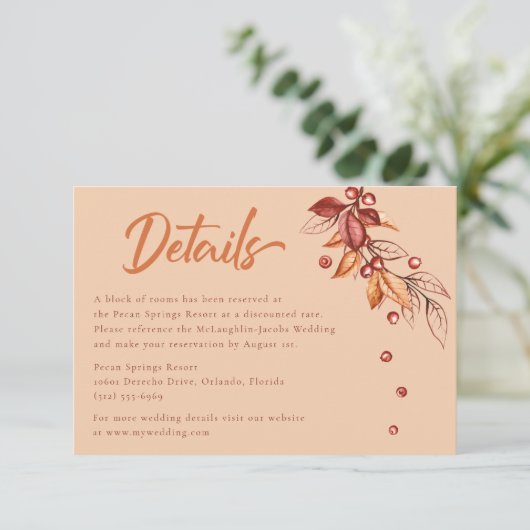 Herfst Aarde Toon Terracotta Bruiloft Details RSVP Kaartje (Staand voorkant)