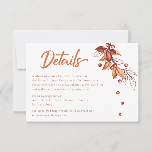 Herfst Aarde Toon Terracotta Bruiloft Details RSVP Kaartje (Voorkant)