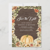 Herfst Aards Bloemig Pompoen Schuur Hout Bruiloft Save The Date (Voorkant)