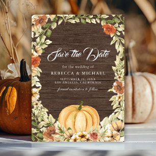 Herfst Aardse Bloemen Pompoen Schuur Hout Huwelijk Save The Date