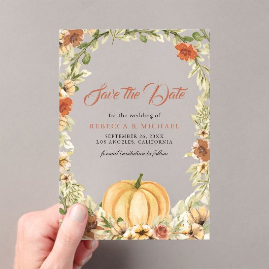 Herfst Aardse Bloemenpompoen bruiloft Save the Dat Acryl Uitnodigingen (Insitu (Draagbaar))