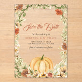 Herfst Aardse Bloemenpompoen bruiloft Save the Dat Acryl Uitnodigingen (Voorkant)