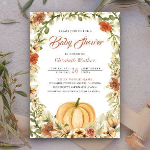 Herfst Aardse Bloemige Pompoen Baby Shower Kaart