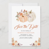 Herfst Aardse Bloemige Pompoen Bruiloft Save The Date (Voorkant)