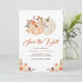 Herfst Aardse Bloemige Pompoen Bruiloft Save The Date (Staand voorkant)