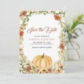 Herfst Aardse Bloemige Pompoen Bruiloft Save The Date (Staand voorkant)