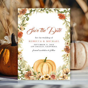 Herfst Aardse Bloemige Pompoen Bruiloft Save The Date