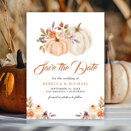 Herfst Aardse Bloemige Pompoen Bruiloft Save The Date