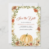 Herfst Aardse Bloemige Pompoen Trouwdag Save The Date (Voorkant)