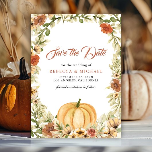 Herfst Aardse Bloemige Pompoen Trouwdag Save The Date