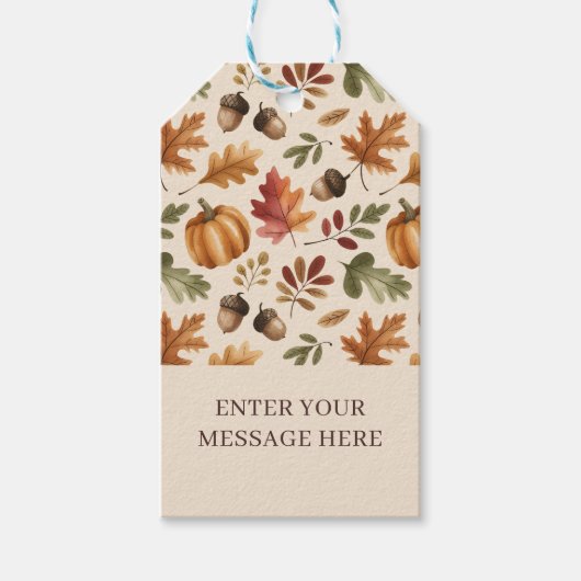 Herfst Aardse Oranje Waterverf Pompoen esdoorn bla Cadeaulabel (Voorkant)