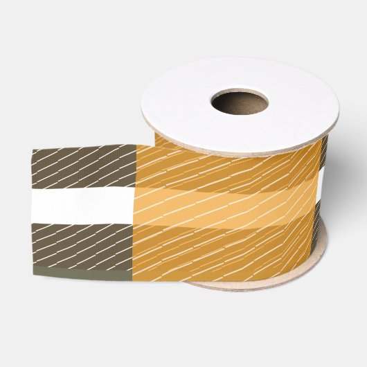 Herfst Abstract Plaid Patroon Bruine Mosterd Grosgrain Lint (Spoel)