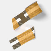 Herfst Abstract Plaid Patroon Bruine Mosterd Grosgrain Lint (Achterkant)