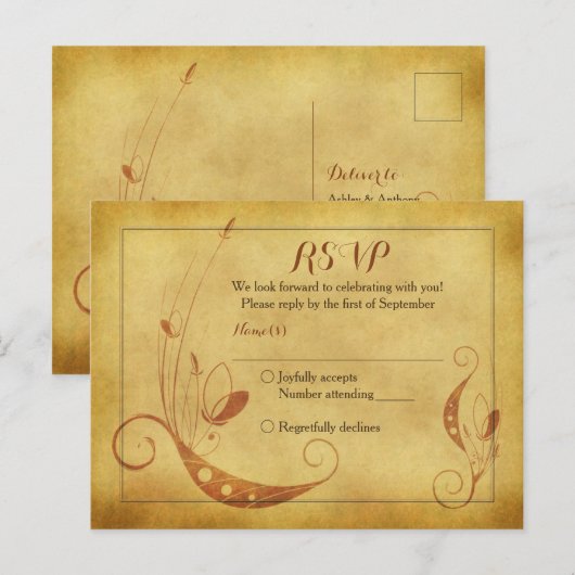 Herfst Abstracte Bloemen Huwelijk RSVP Briefkaart (Voorkant / Achterkant)
