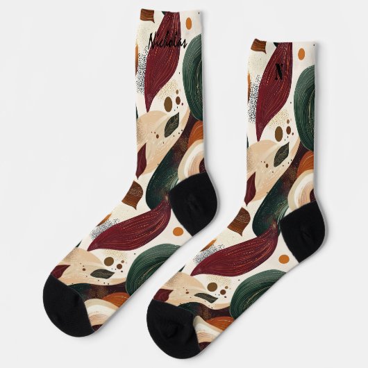 Herfst Abstracte Sokken in Rust, Groen, en Cream (Links)