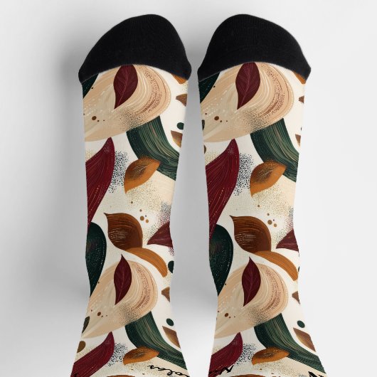 Herfst Abstracte Sokken in Rust, Groen, en Cream (Top)