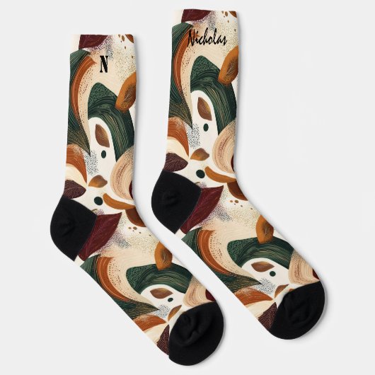 Herfst Abstracte Sokken in Rust, Groen, en Cream (Rechts)