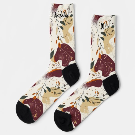 Herfst Abstracte Sokken met bladeren en warme tint (Links)