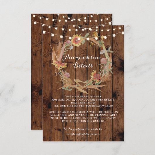 Herfst Accommodatie Krans Trouwkaarten Details Informatiekaartje (Voorkant / Achterkant)