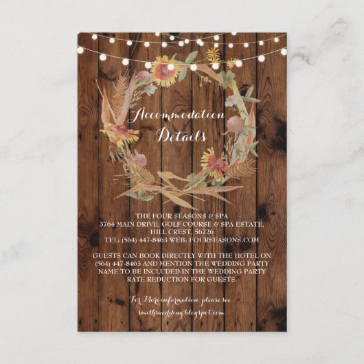Herfst Accommodatie Krans Trouwkaarten Details Informatiekaartje (Voorkant)