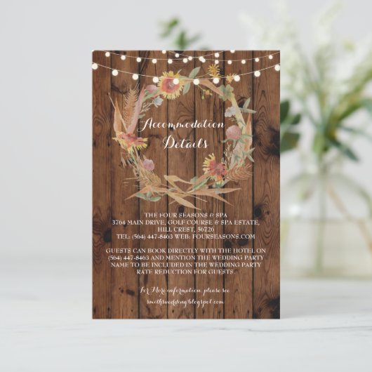 Herfst Accommodatie Krans Trouwkaarten Details Informatiekaartje (Staand voorkant)