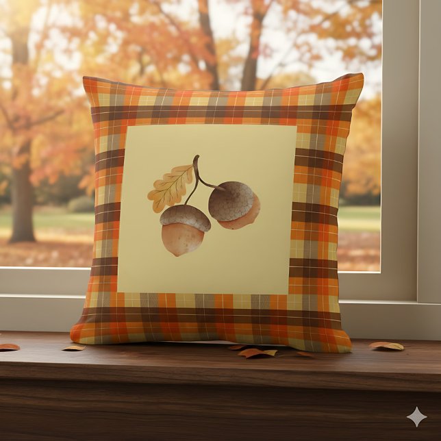 Herfst Acorn Plaid Boerderij Home Decor - Gezellig Kussen (Creator heeft geüpload)