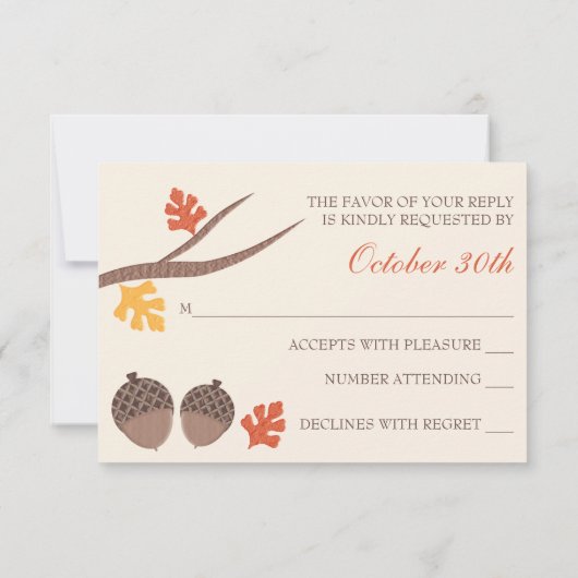 Herfst Acorn Wedding Response RSVP-kaart RSVP Kaartje (Achterkant)