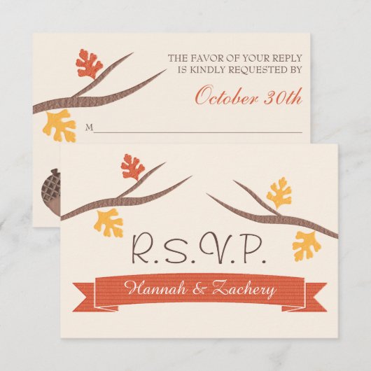 Herfst Acorn Wedding Response RSVP-kaart RSVP Kaartje (Voorkant / Achterkant)