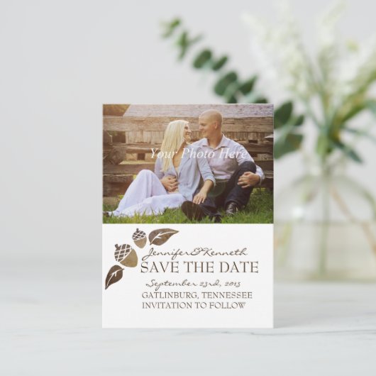 Herfst Acorns and Leaves Wedding Aankondigingskaart (Staand voorkant)