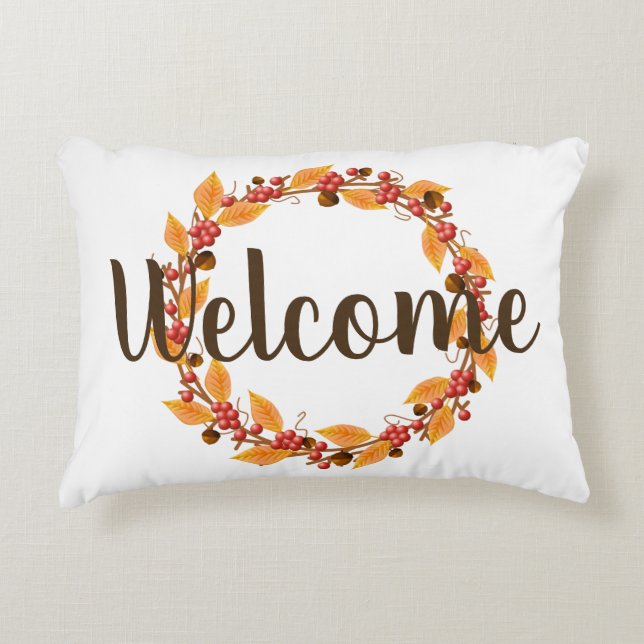 Herfst Acorns & Berries Wreath | Gepersonaliseerd Accent Kussen (Voorkant)
