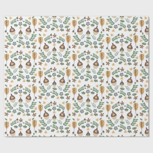 Herfst Acorns Floral Greenery Wrapping Paper Cadeaupapier (Vlak)