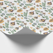 Herfst Acorns Floral Greenery Wrapping Paper Cadeaupapier (Hoek)
