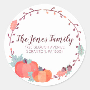 Herfst adreslabels, pompoen, oogst ronde sticker