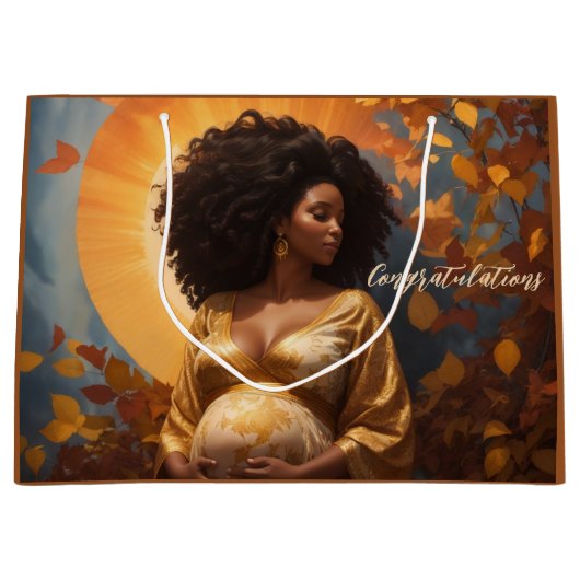 Herfst Afro Centric moeder om zwangerschap te zijn Groot Cadeauzakje (Voorkant)